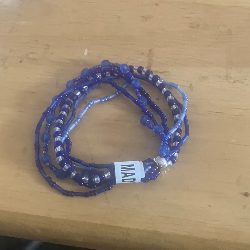 Blue Beaded Bracelet multi strand stretch